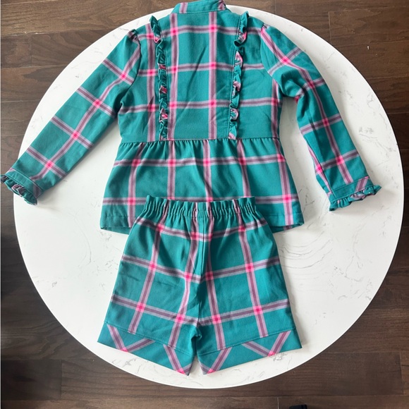 Finding Foxtale Center Stage Girls Blazer & Shorts Set Plaid Teal Green Pink 8 - Picture 2 of 6